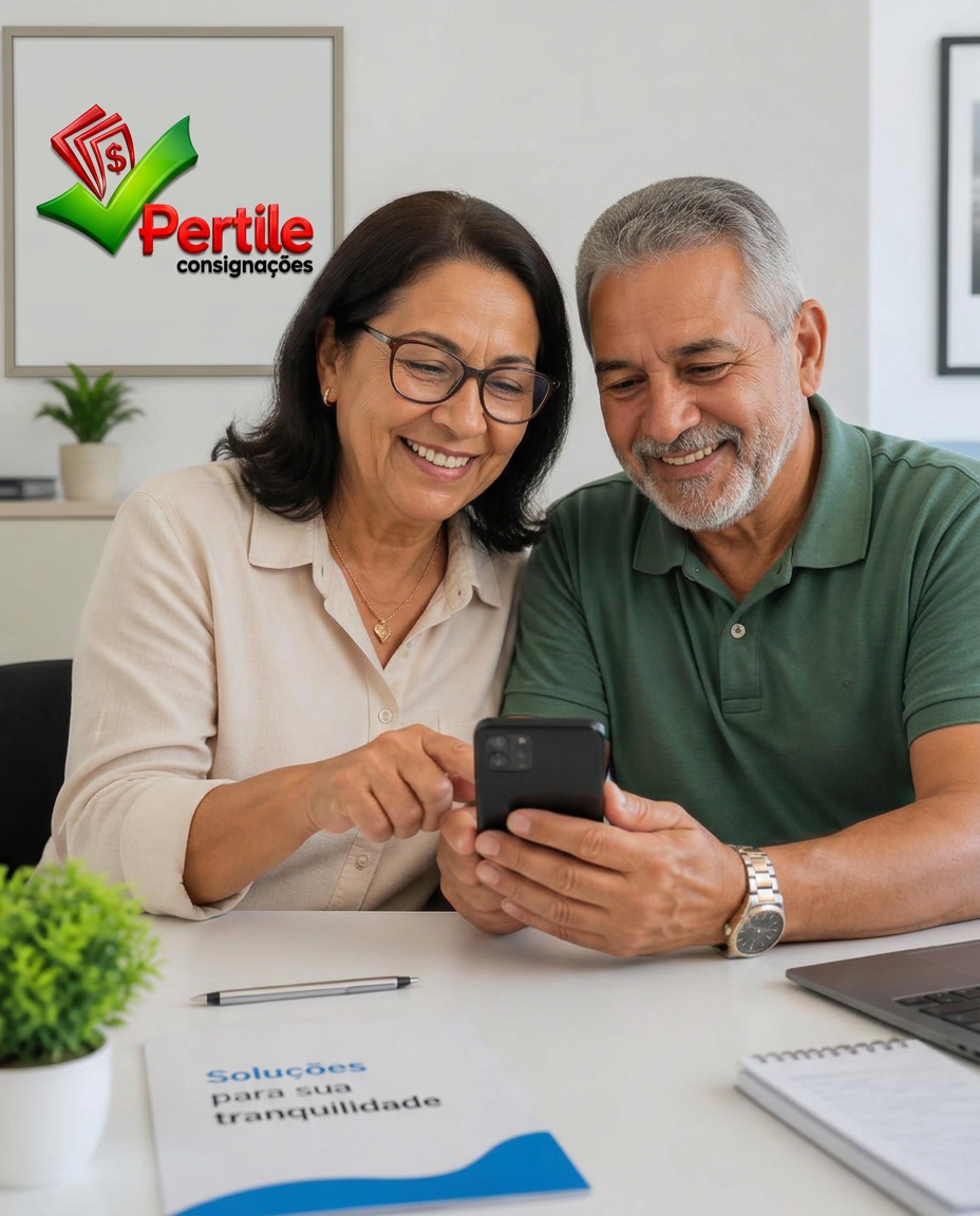 Casal de aposentados sendo atendido pela Pertile Consignações